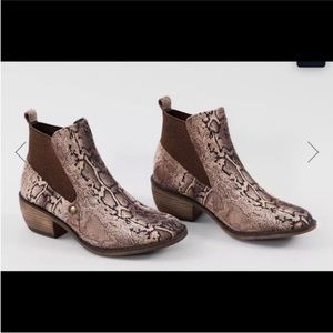 Madden Girl booties. Worn twice. Excellent condition. Dark brown snake print